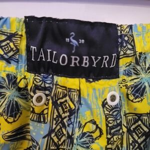 TailorByrd Men's Yellow and BlueTiki Patterned Shorts Swim Trunks
